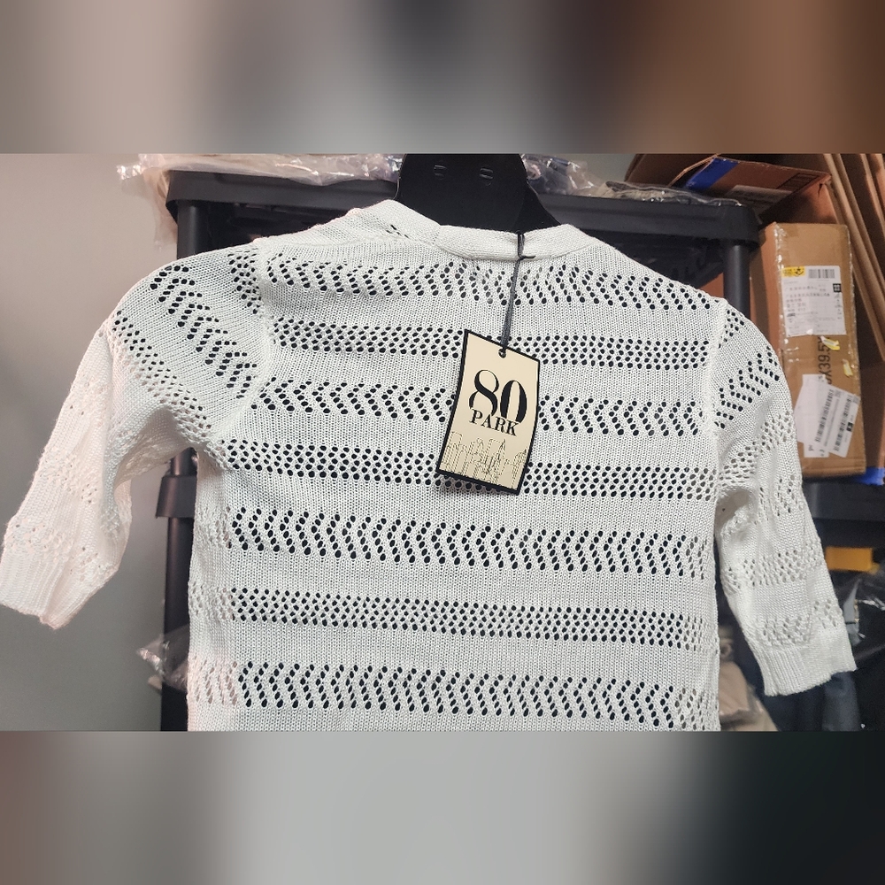 White Open-Weave Cardigan Sweater - Picture 5 of 8